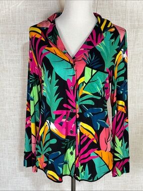 Soma Cool Nights pajama long-sleeve button-down top - vibrant tropical print!